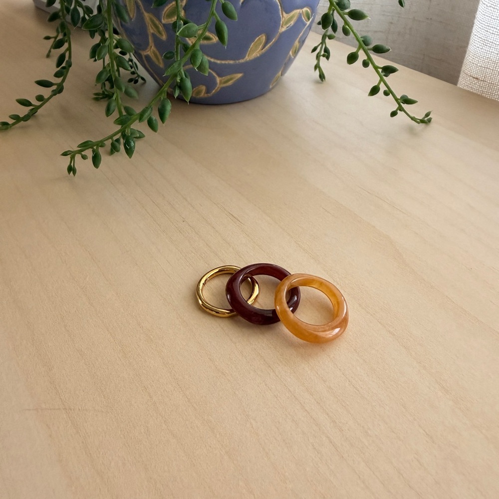 Madewell Trio Stack Rings in Gold, Burgundy & Amber Tones